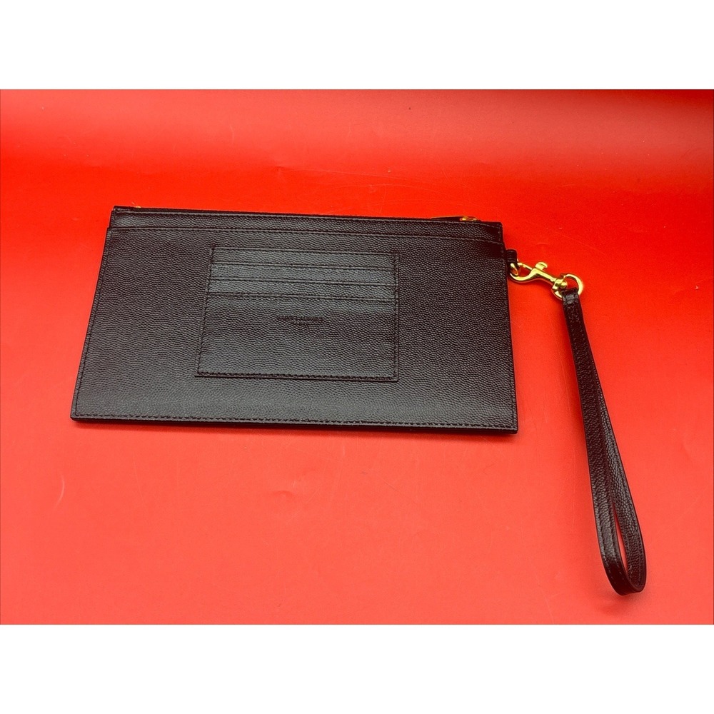 Saint Laurent Black Matelasse Gold Logo Wristlet Clutch - Picture 2 of 14